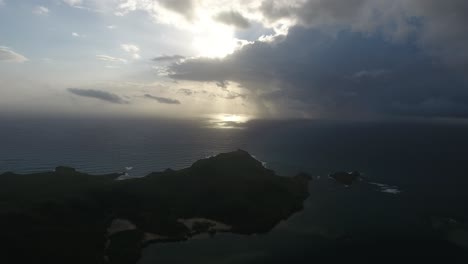 Aerial-drone-shot-high-altitude-over-martinique-coast-and-ocean